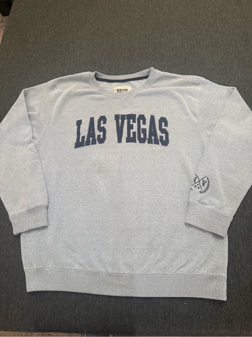 New York Popular Las Vegas Heather light gray Crewneck  blue lettering size L